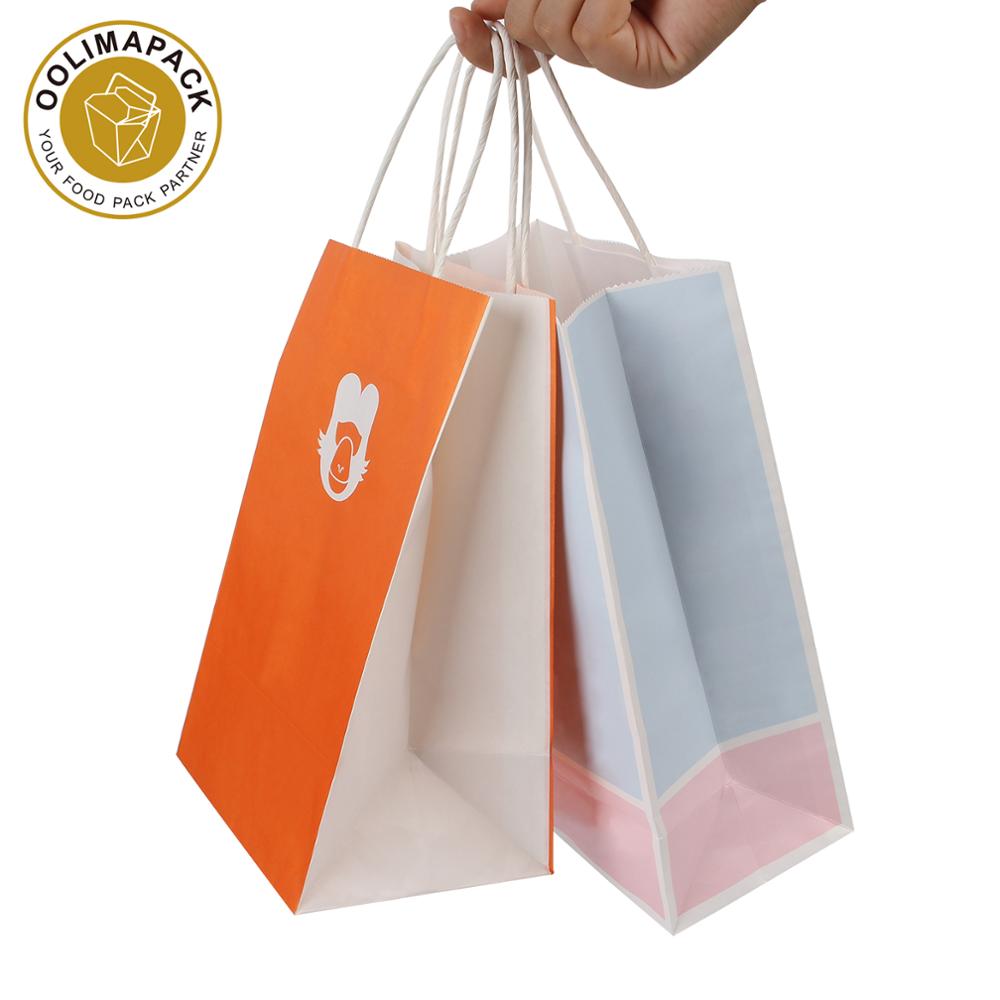 Food Kraft Paper Bags With Handle White Paper Bag With Printed