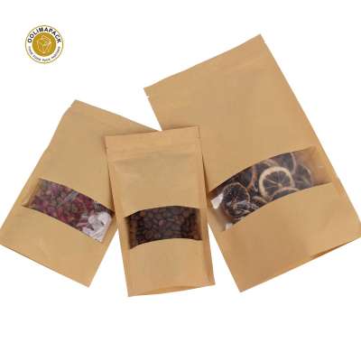 Food Grade Zip Lock Paper Brown Kraft bag with PET window/ Bolsa de papel Kraft bag